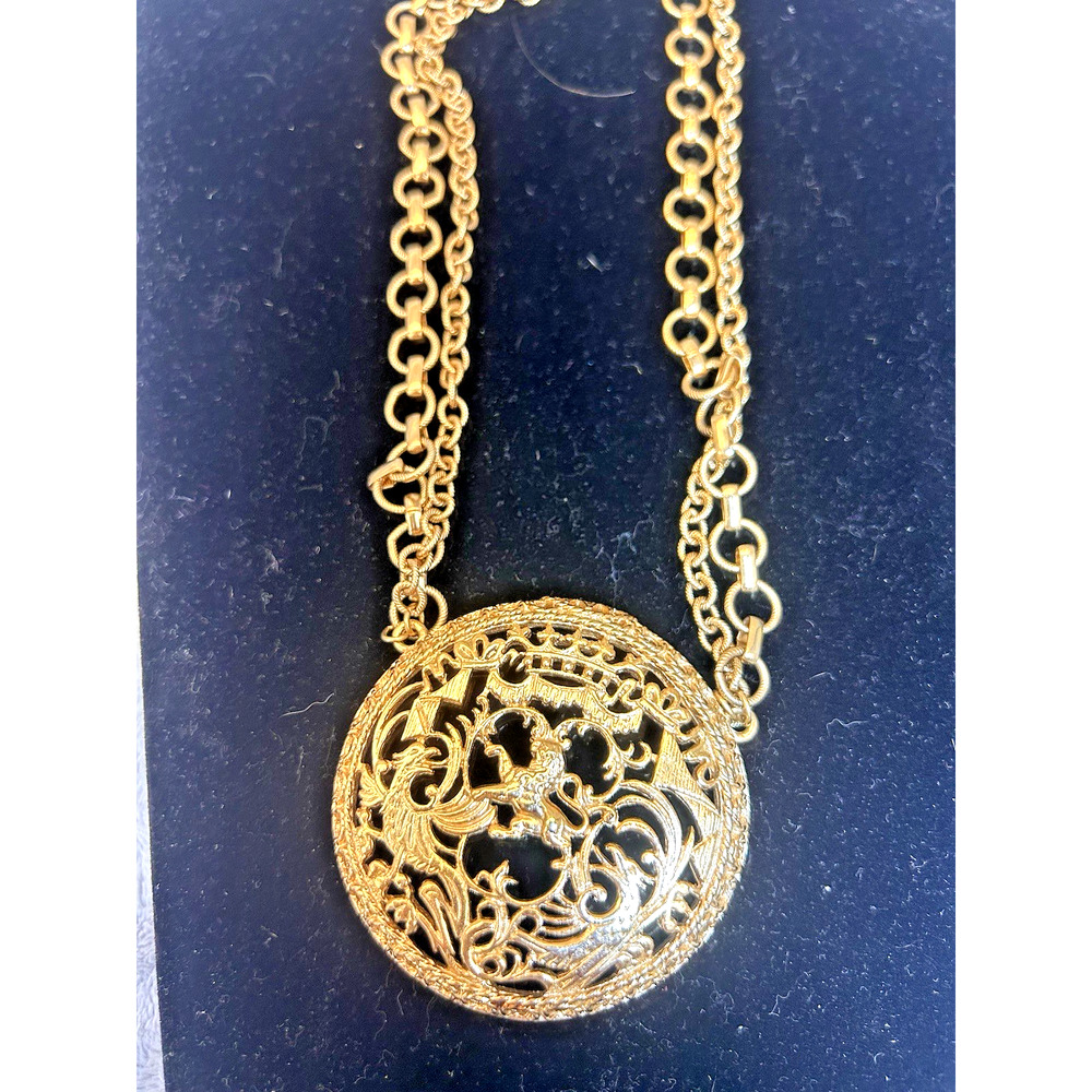 Napier Royal Filigree Phoenix & Lion Medallion Necklace Vintage Mythic Statement